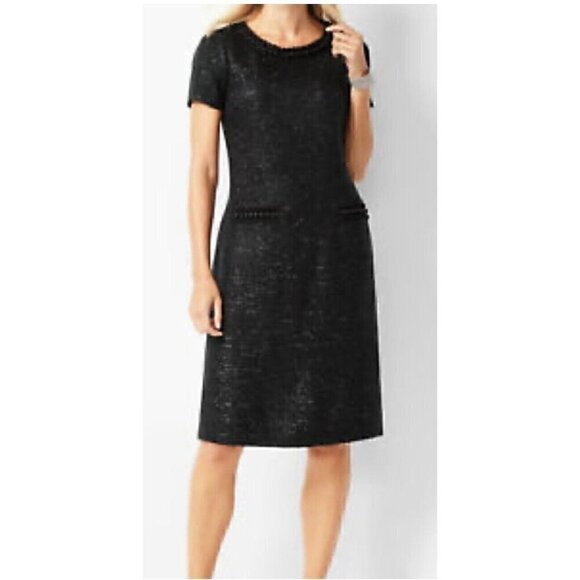 Talbots NWT Tweed Black Pearl Shift Dress Short Sleeve Size 14 - Picture 4 of 10
